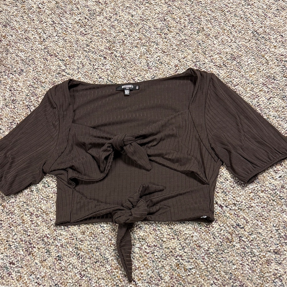 Missguided Brown Knotted Crop Top